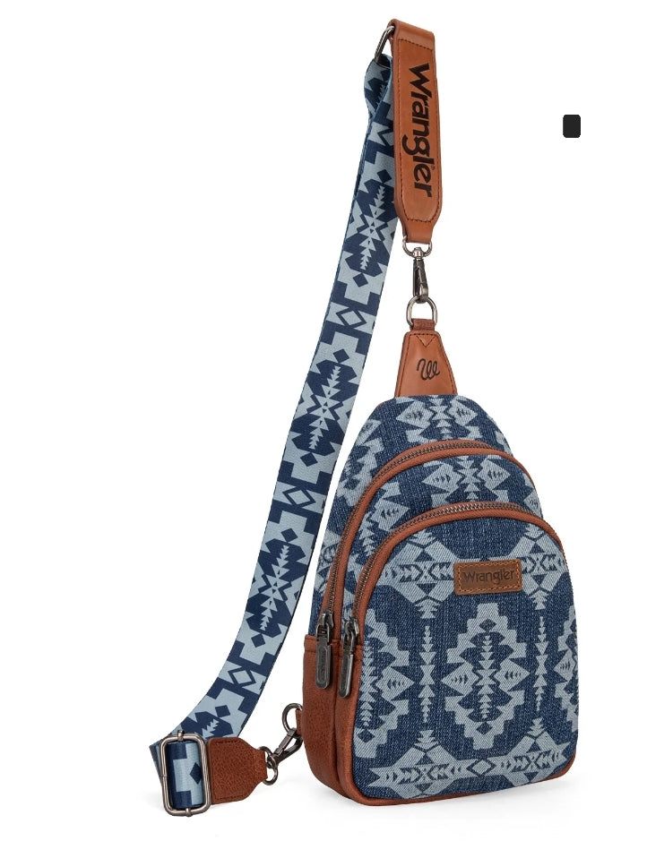Wrangler Southwestern Print Sling Bag/Crossbody/Chest Bag - Jean