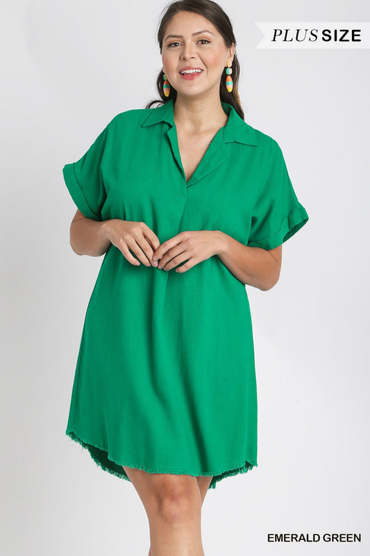 Emerald Green V-Neck Collared Dress Plus Size