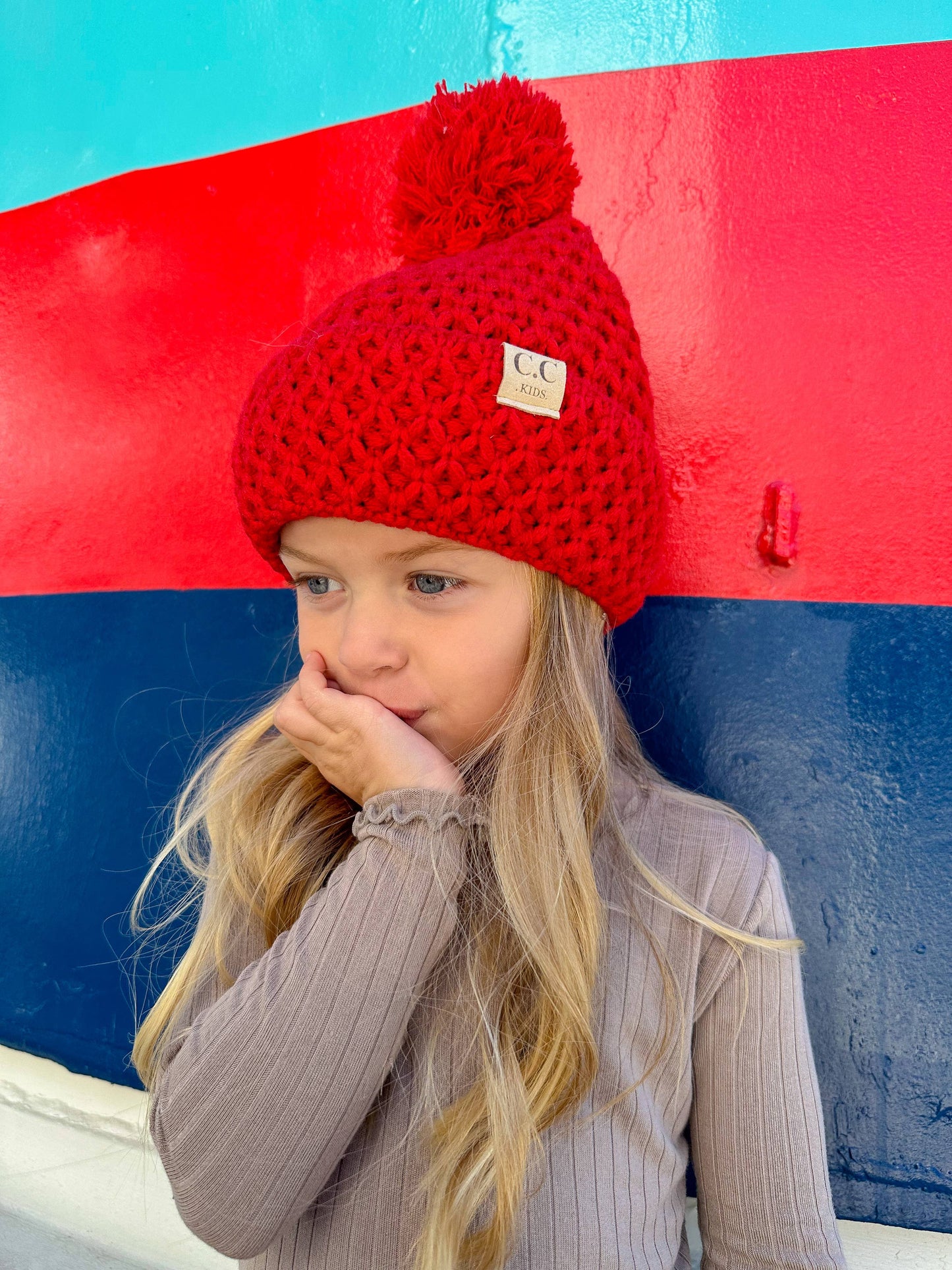 Kids' Bee Stitch Knit Pom C.C Beanie: Black