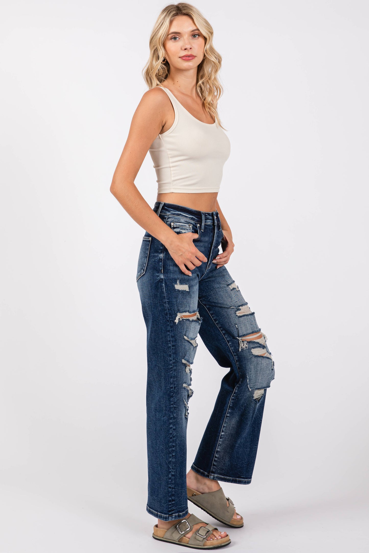 Petra153 Destroyed High Rise Super Stretch Slim Wide Leg