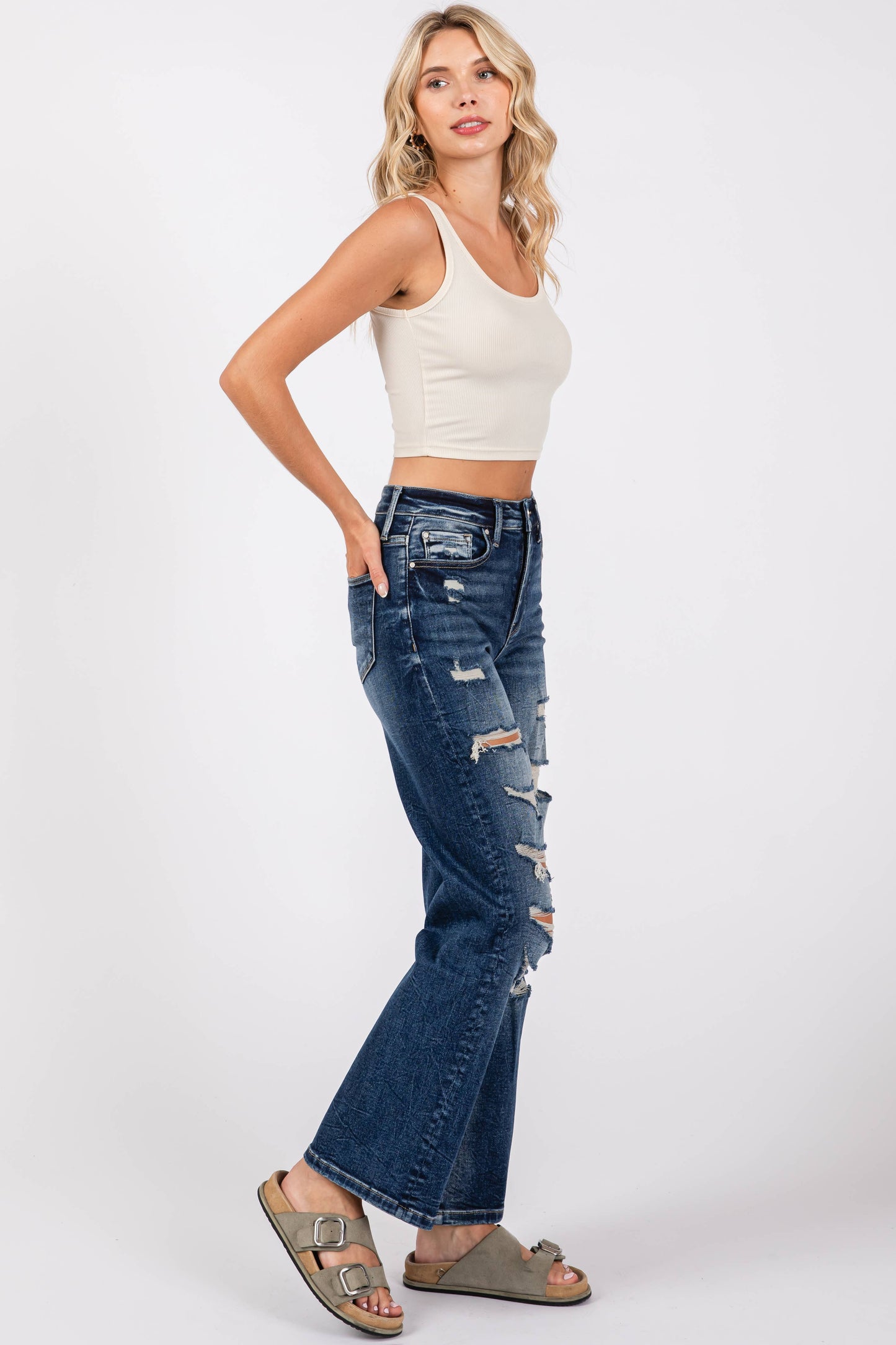 Petra153 Destroyed High Rise Super Stretch Slim Wide Leg