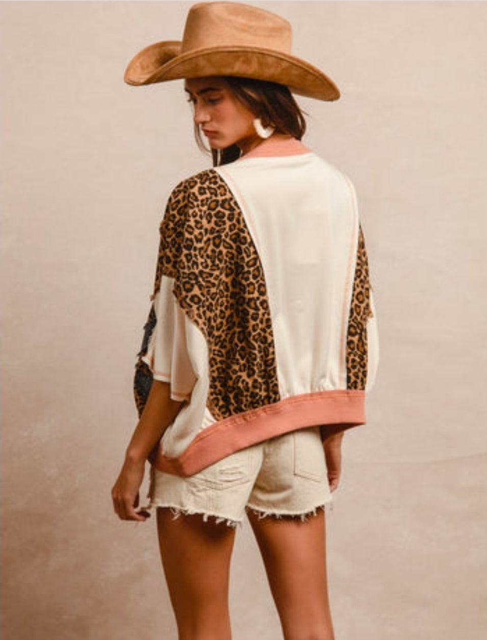 Leopard and Solid Top with Denim USA Patch