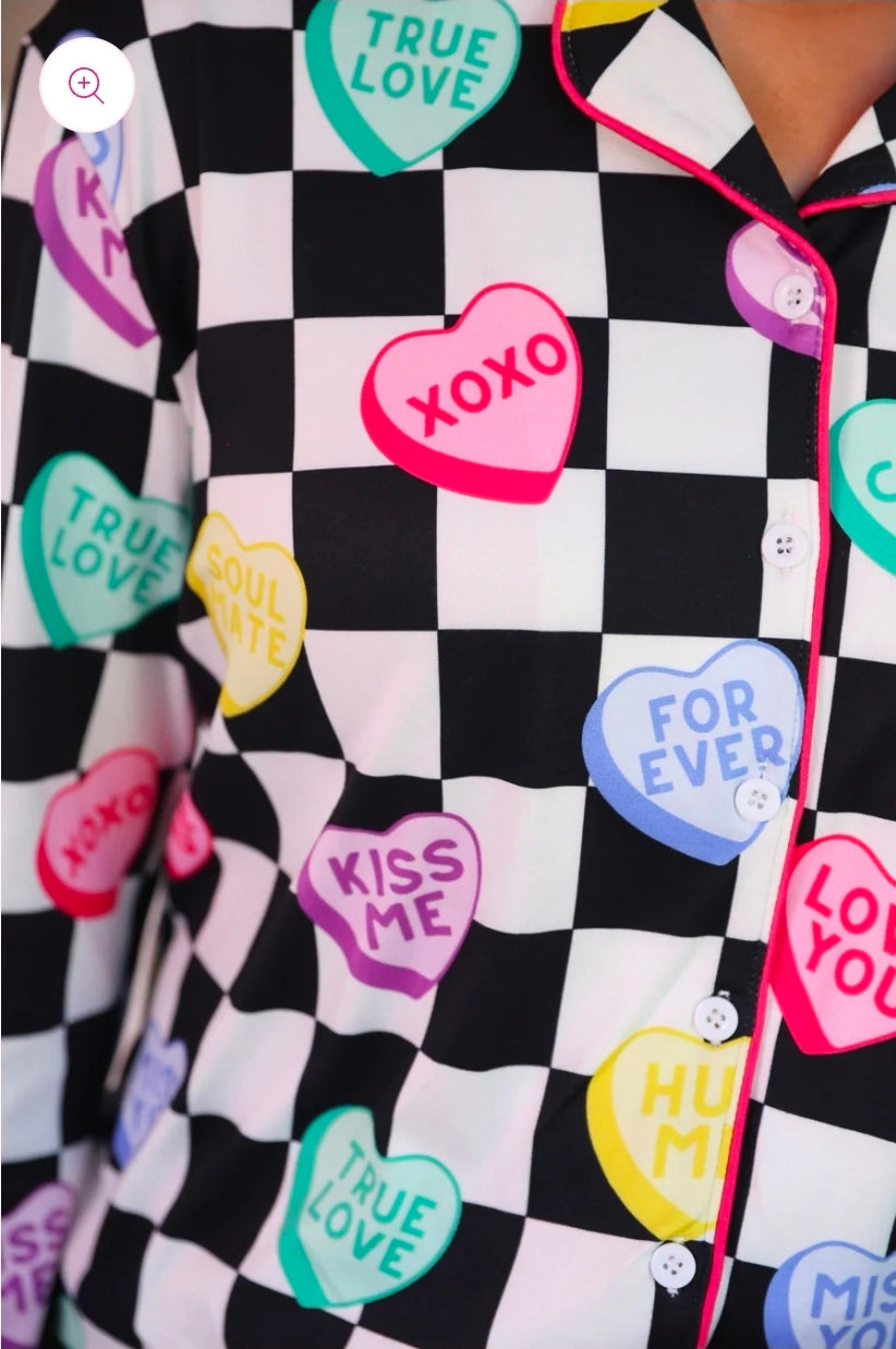 Checkered Conversation Hearts Ruffle Pajama Set