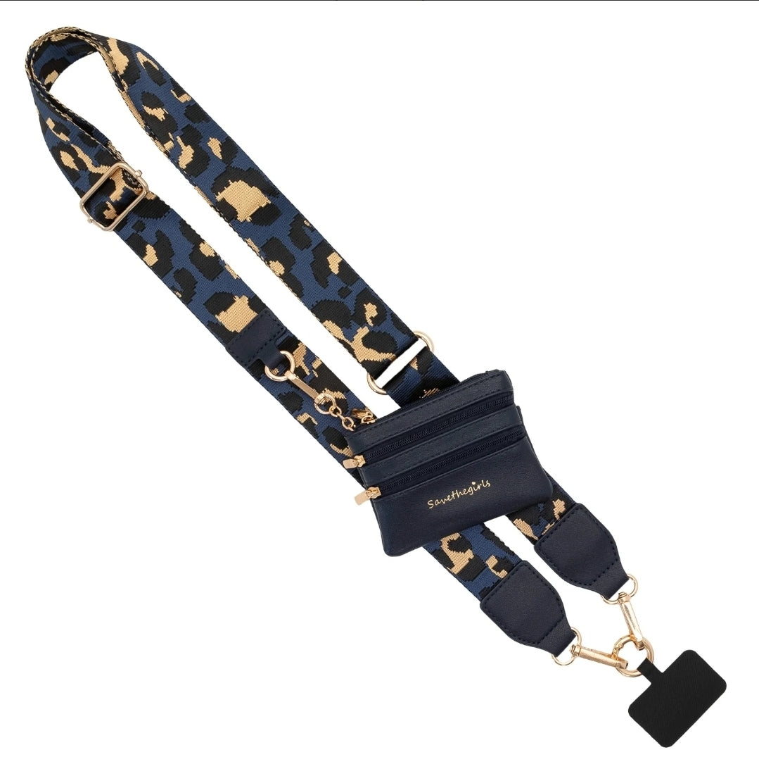 Clip & Go Strap with Pouch - Leopard Collection Navy