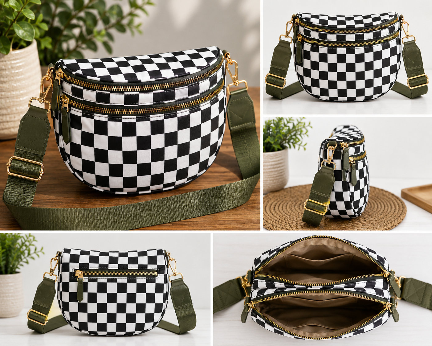 ๐ช Army Green Check Crossbody