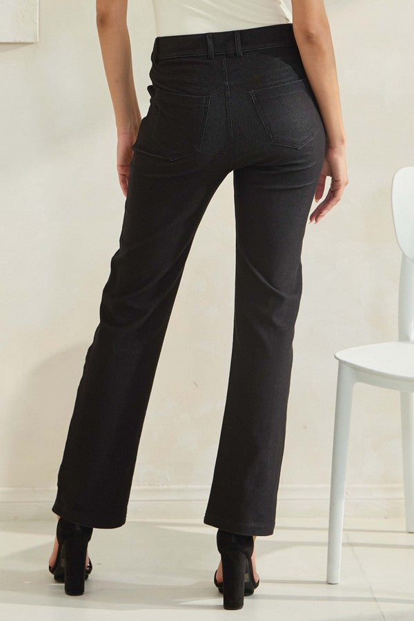 Women's Classic Solid Straight Leg Jeggings - Black