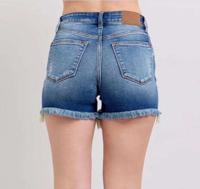 Judy Blue 2-Button High Rise Distressed Dad Shorts