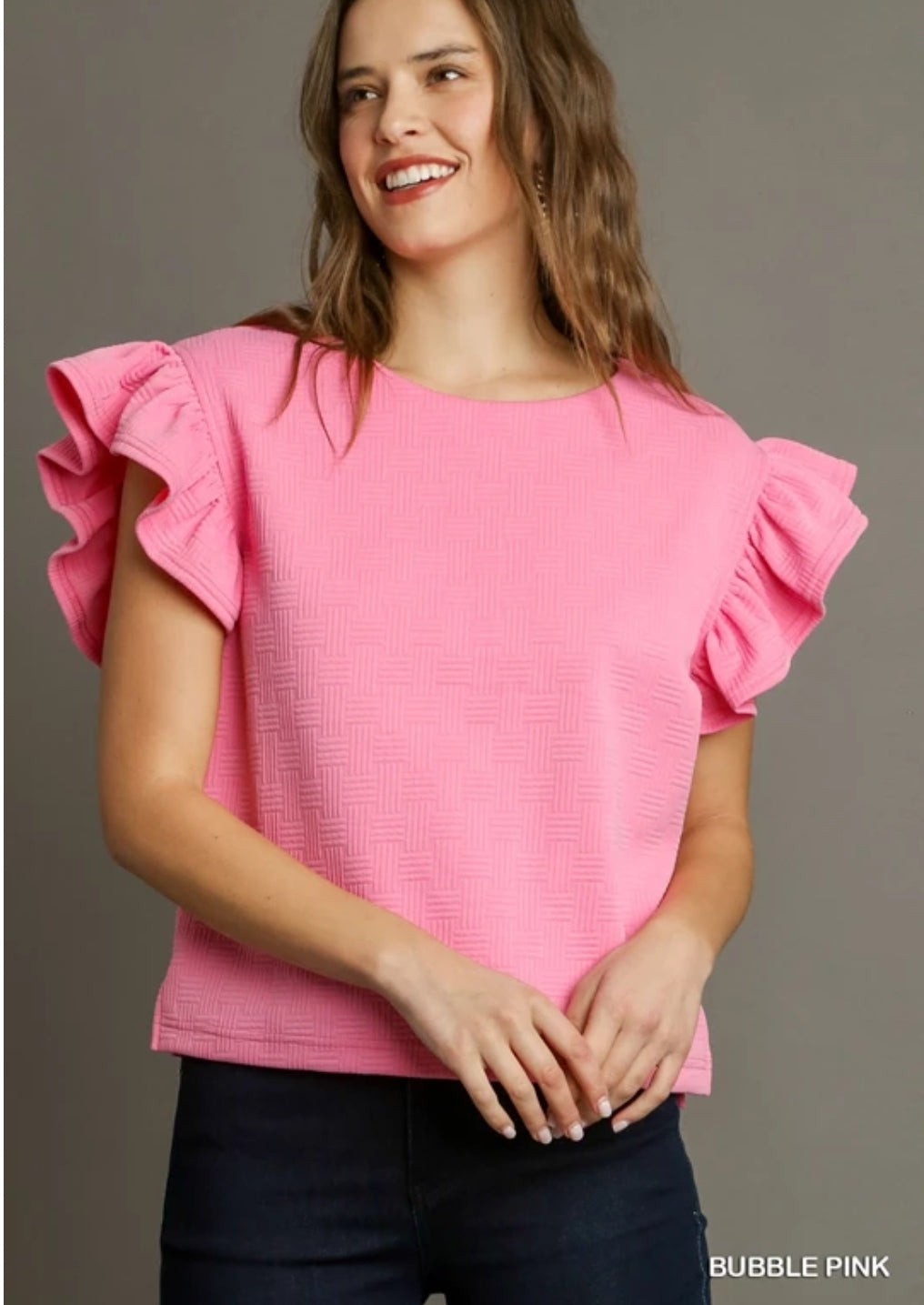 Bubble Pink Criss Cross Jacquard Wide Leg Set