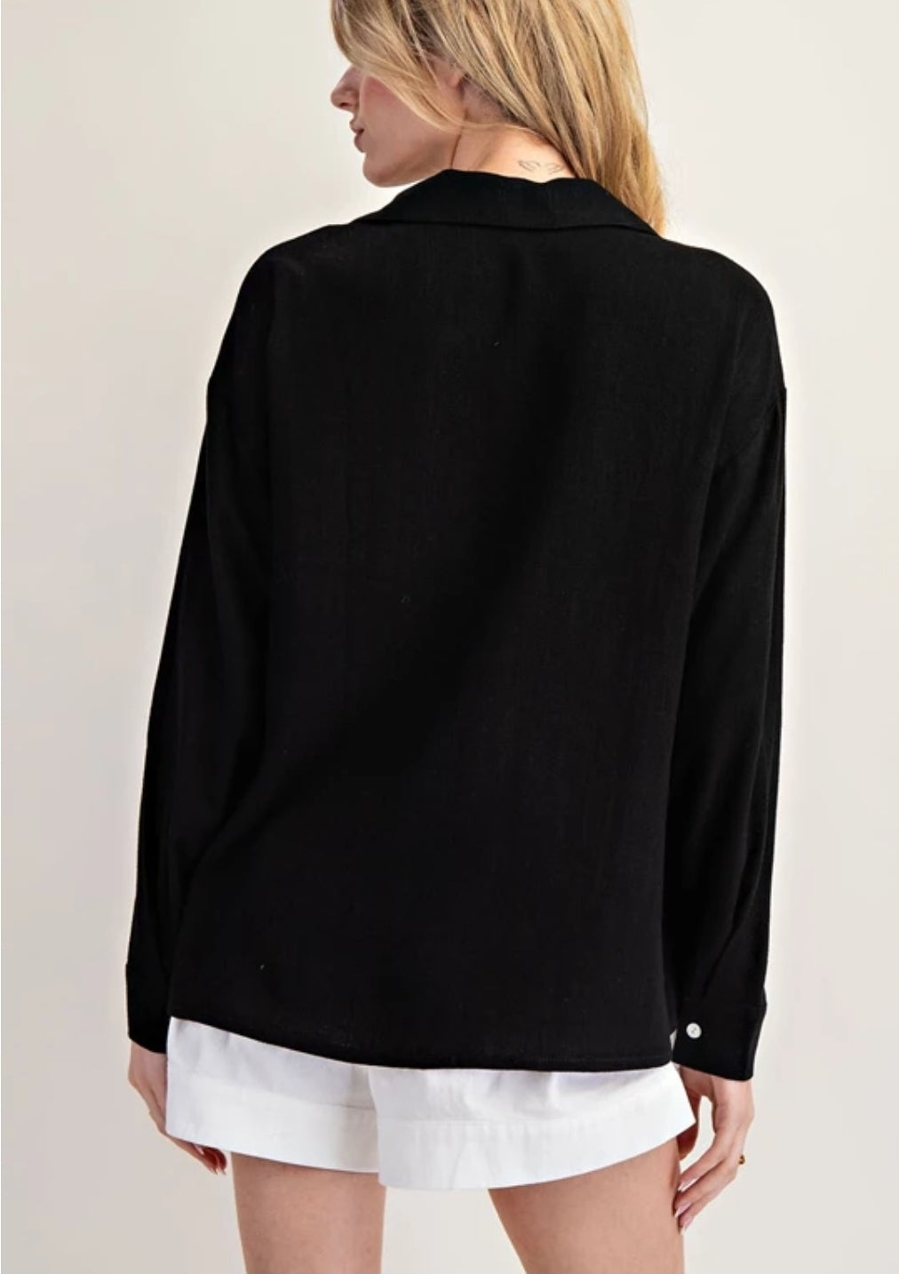 Black Solid Long Sleeve Button Down