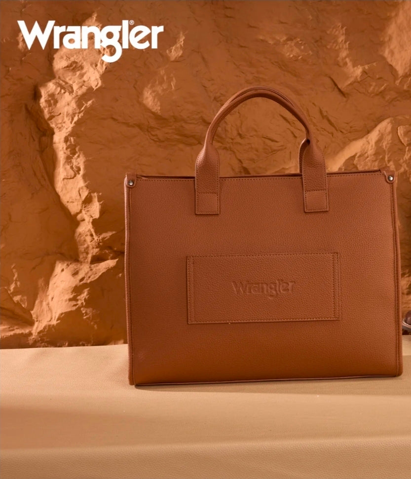 Wrangler Structured Work Tote/Large Carry-All Tote/Crossbody with Pouch - Brown