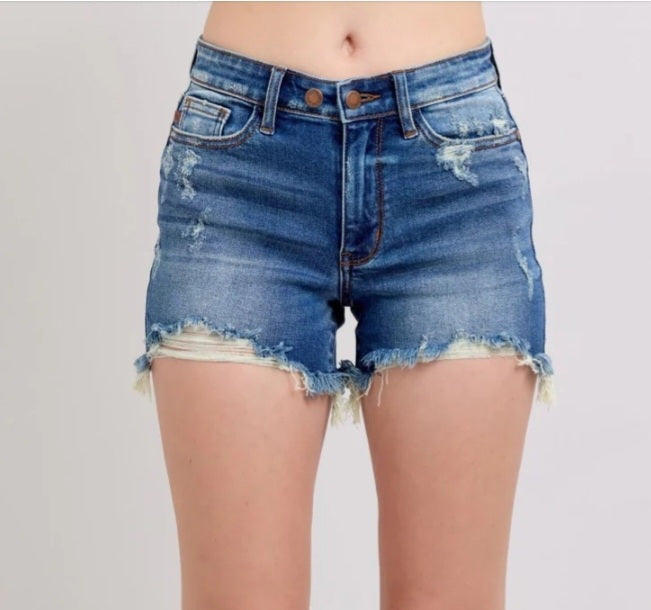 Judy Blue 2-Button High Rise Distressed Dad Shorts