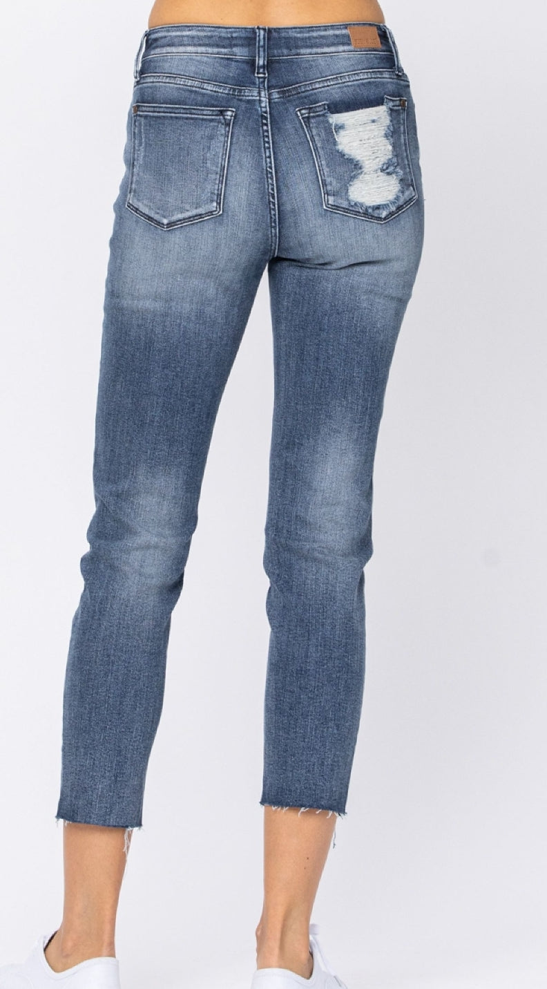 Judy Blue High-Rise Raw Hem Relaxed Fit Jean