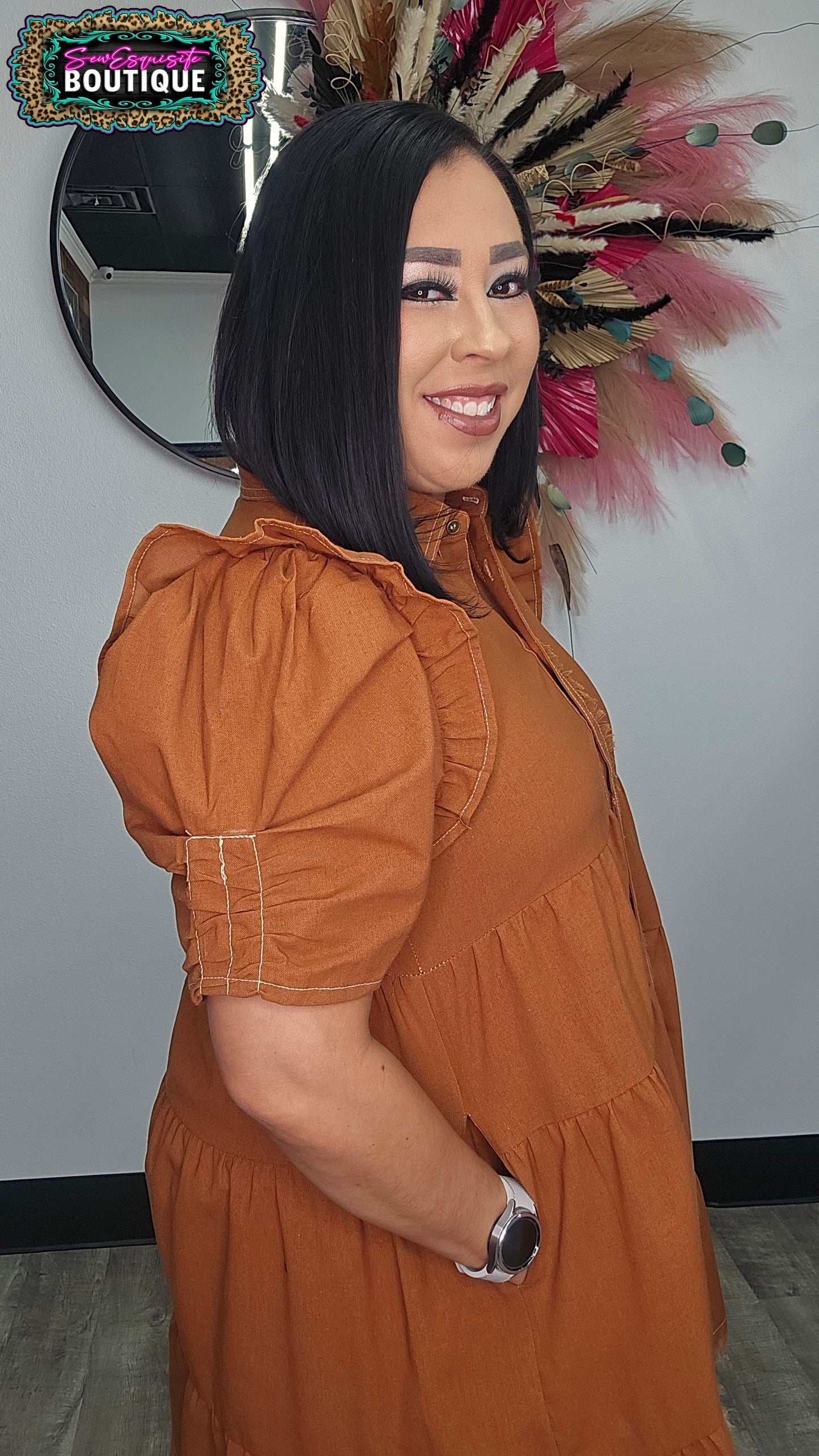 Copper Linen Button Up Shirt Dress