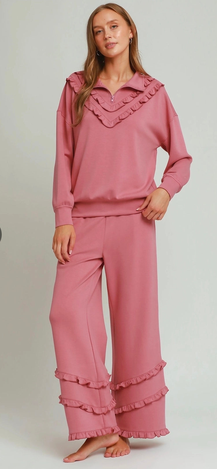 Ruffle Me Cozy Lounge Set Mauve