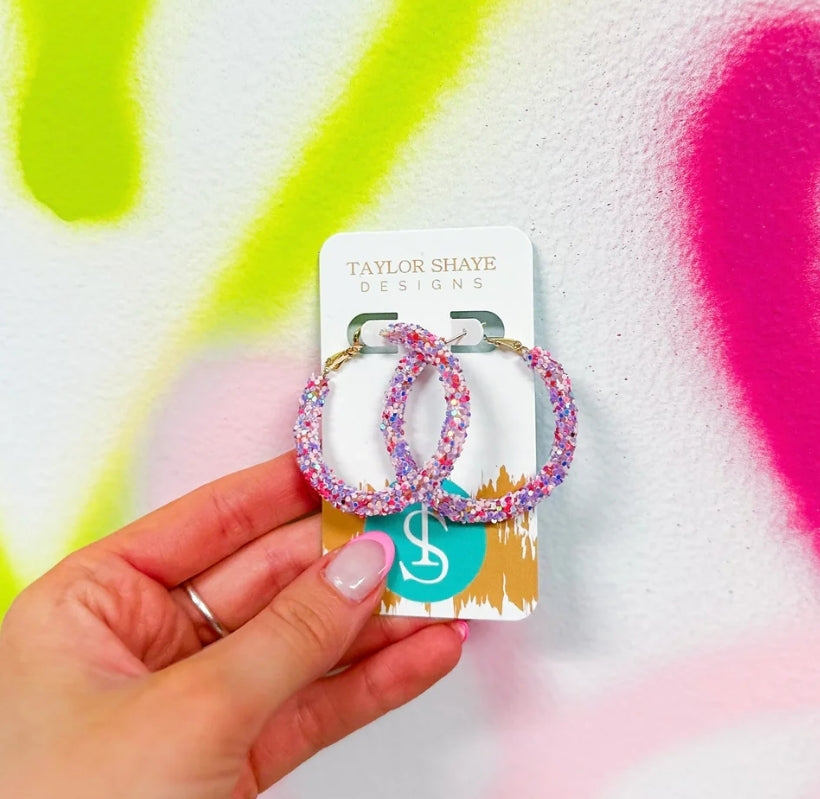 Glitter Hoops Pink Purple Confetti