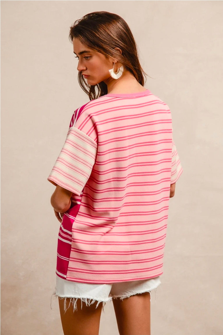 STRIPE MIX AND MATCH FRONT POCKET TOP