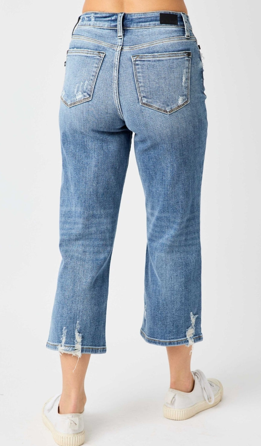 Judy Blue Button Fly Wide Leg Crop with Destroy Plus Mira