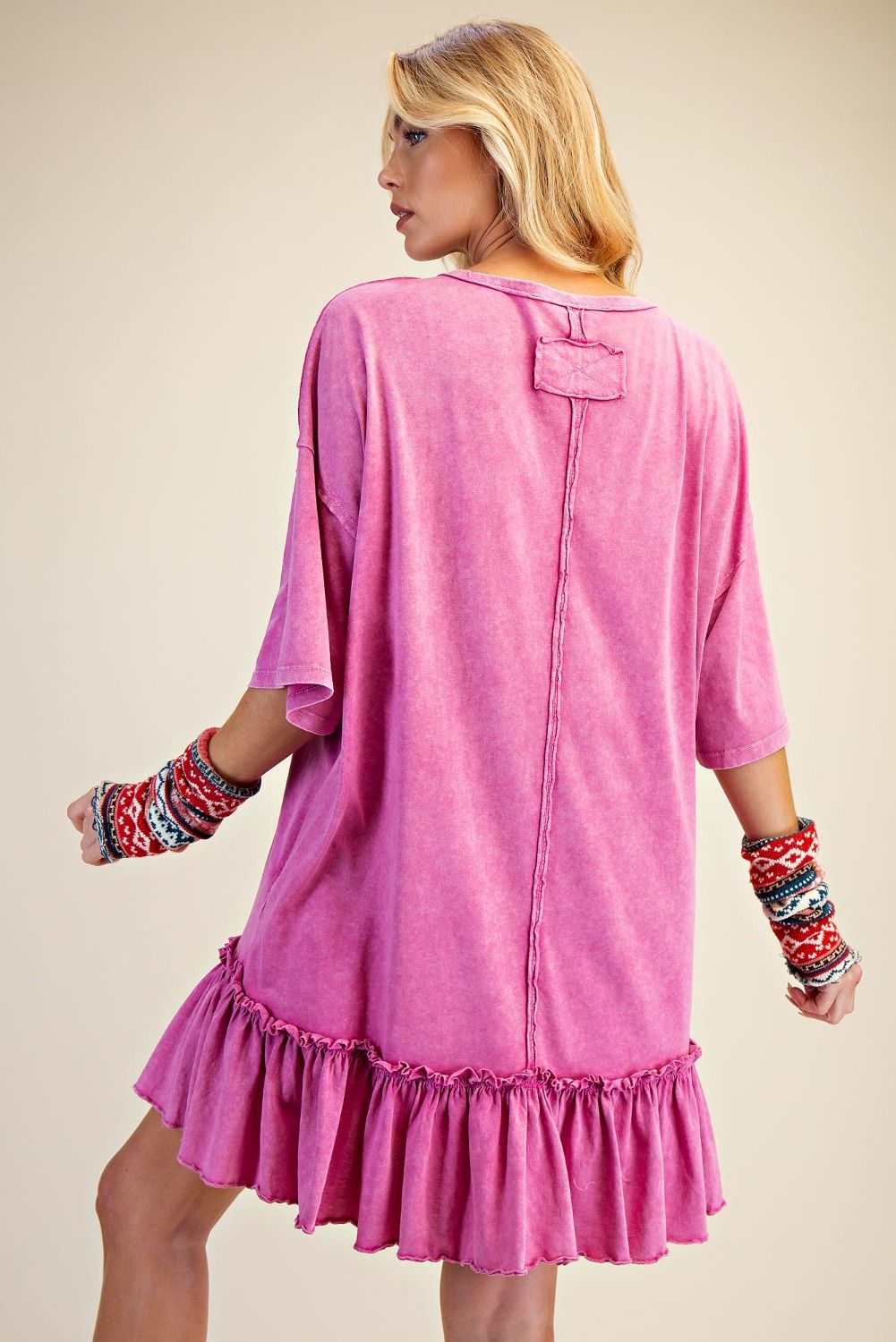 RUFFLE BOTTOM WASHED COTTON TUNIC DRESS