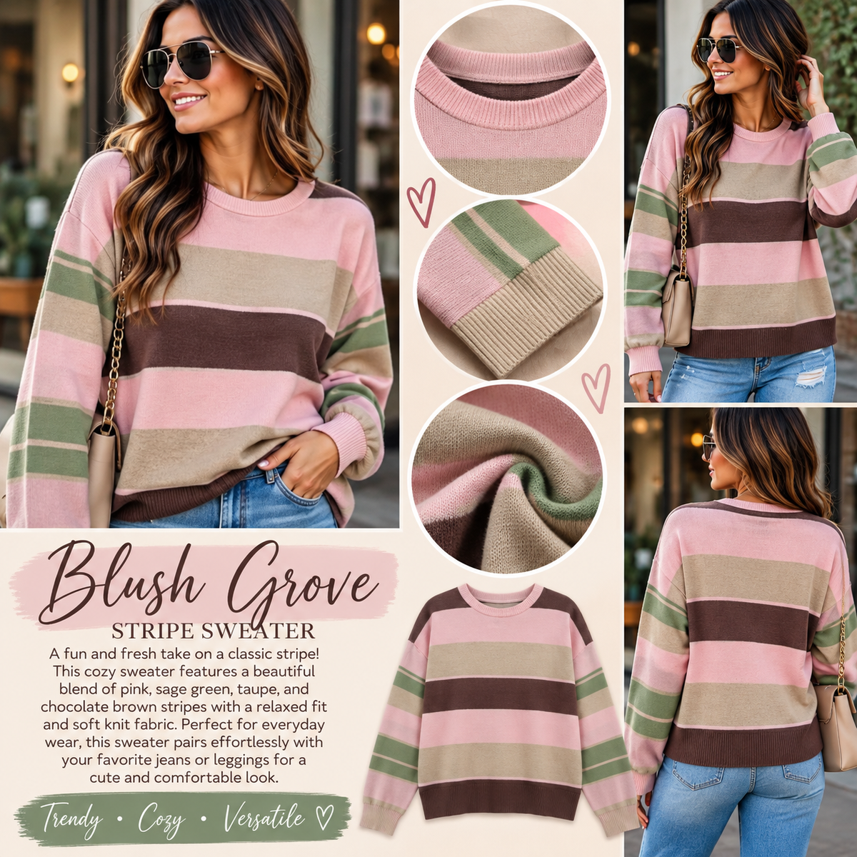 ๐ Blush Grove Striped Sweater