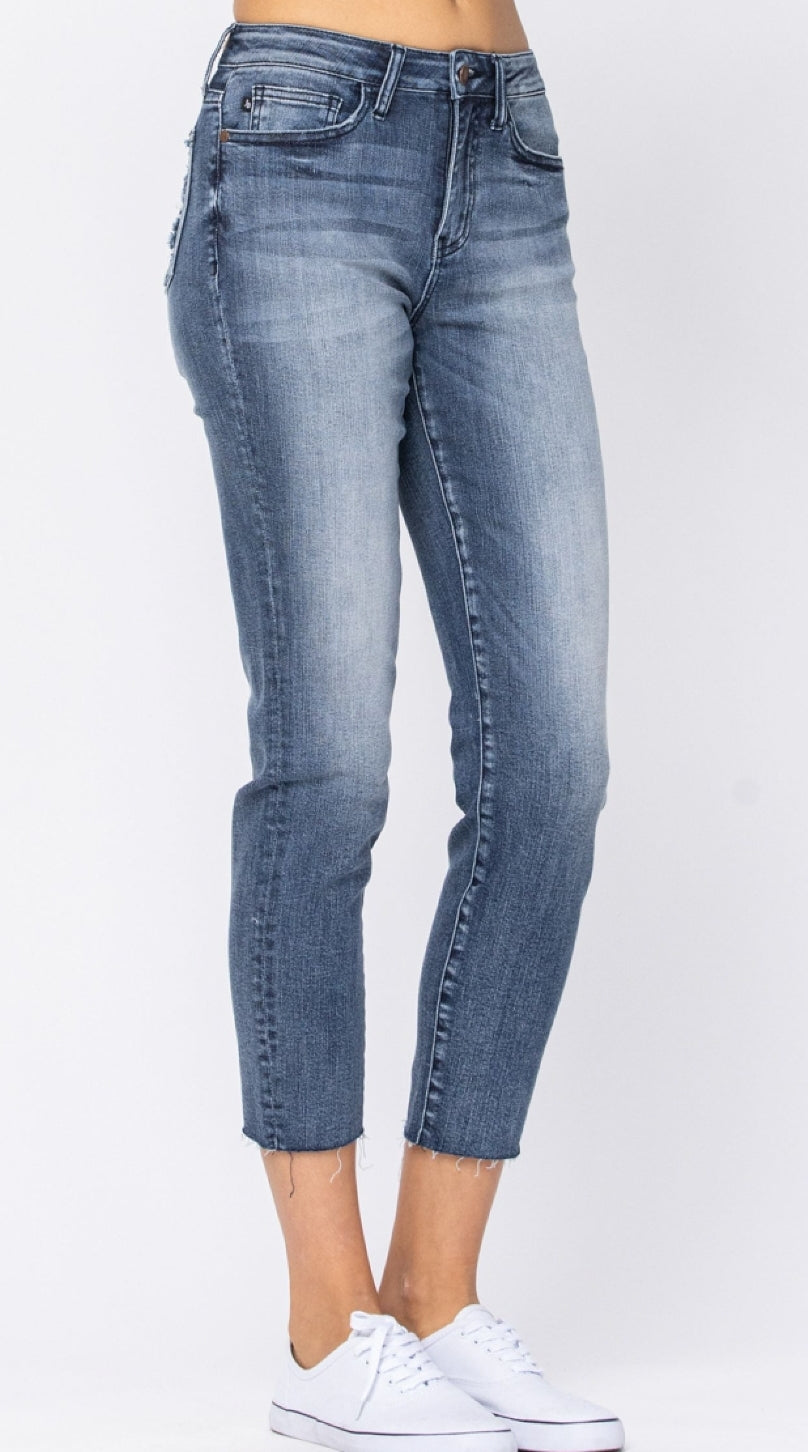 Judy Blue High-Rise Raw Hem Relaxed Fit Jean