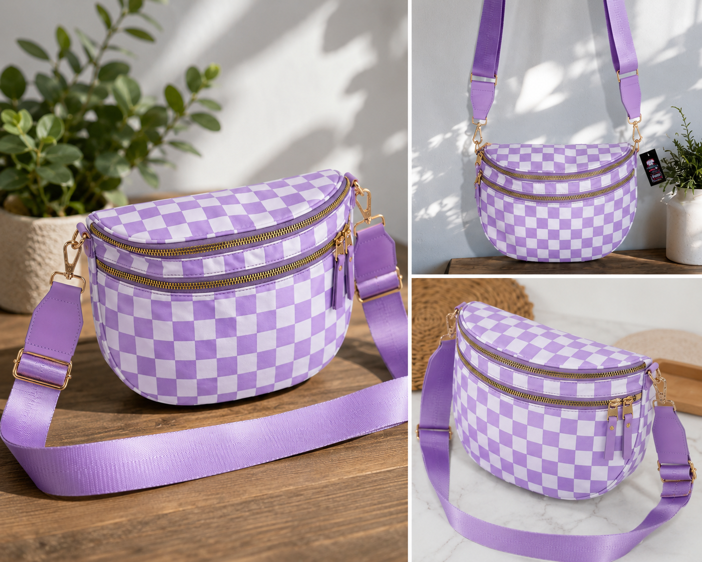 Lavender Check Luxe Sling Bag