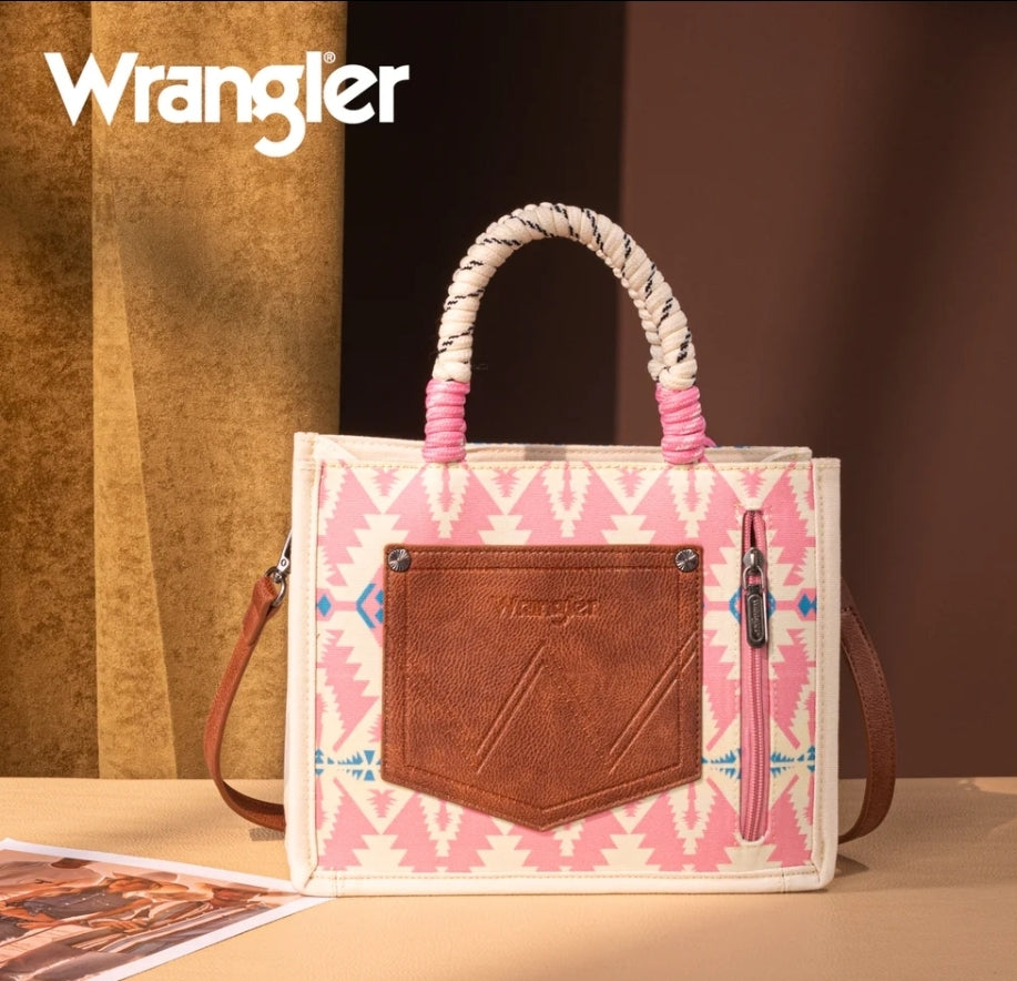 Wrangler Aztec Print Tote/Crossbody - Light Pink