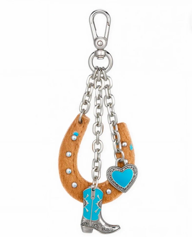 HORSE SHOE Wrangler Western Cowhide Horseshoe Bag Charm - Horse Shoe
