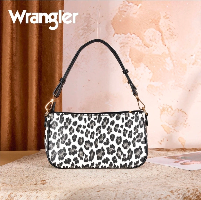 Wrangler Western Leopard Print Shoulder Bag with Chain Detail - Black