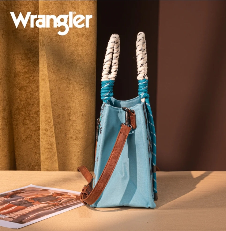 Wrangler Cowboy Print Tote/Crossbody -Turquoise