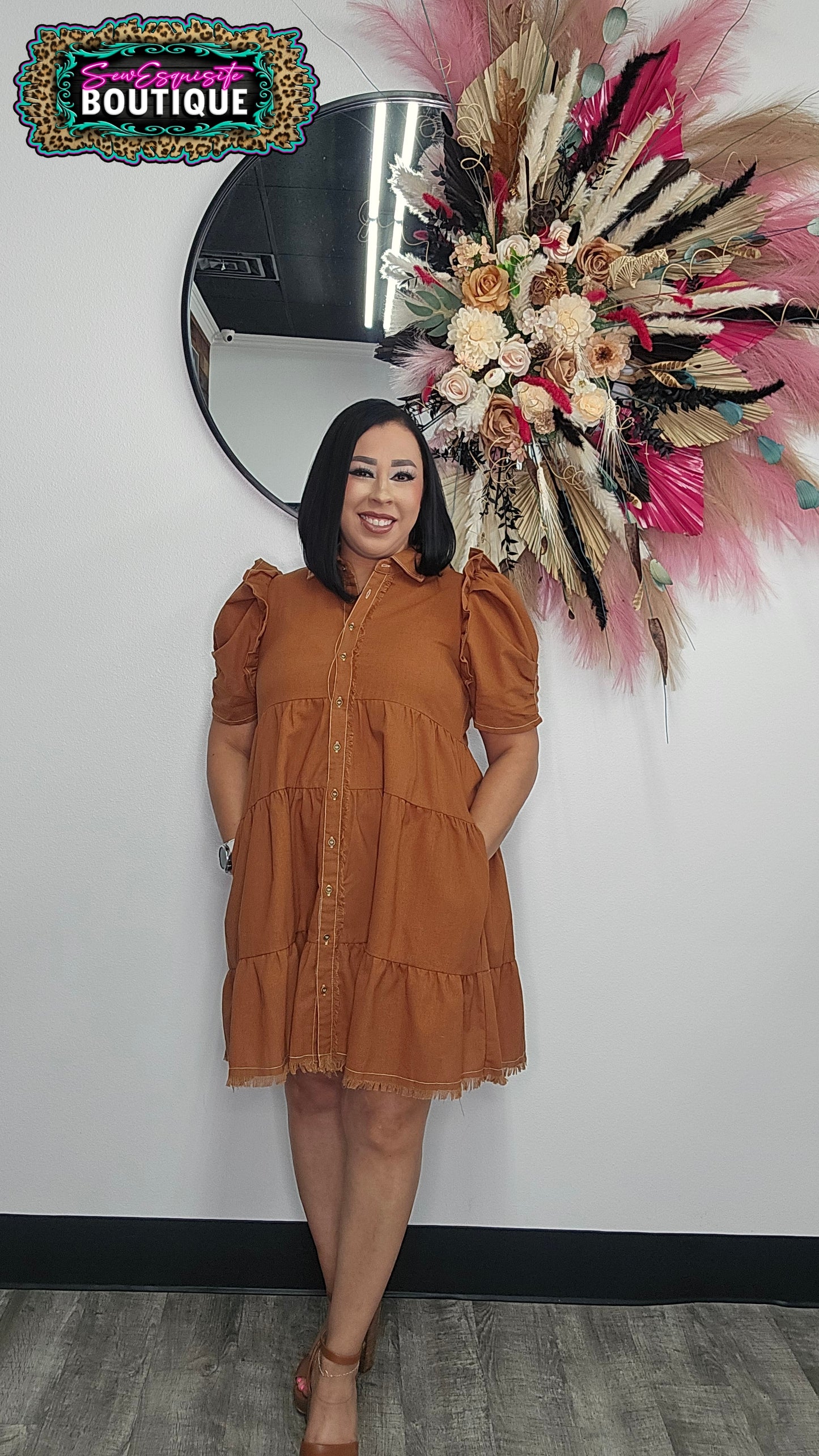 Copper Linen Button Up Shirt Dress