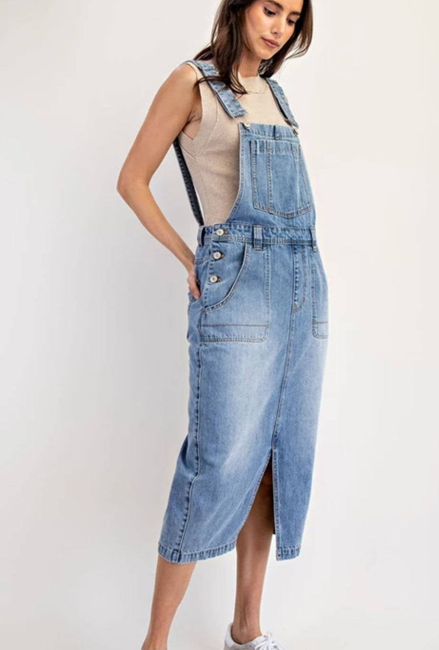 Denim Midi Overall Dress