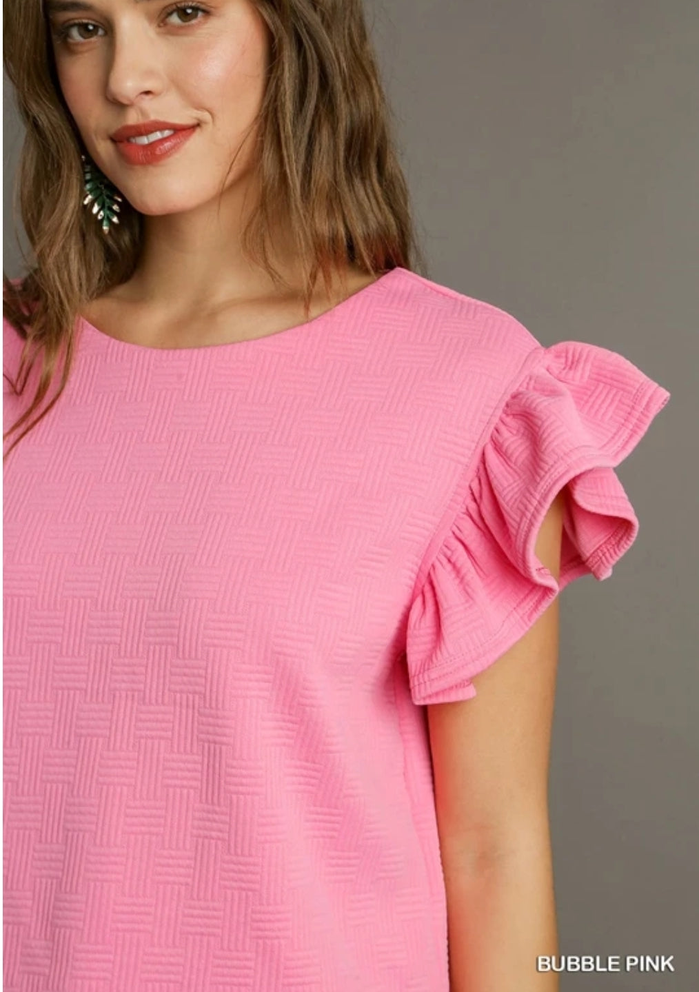 Bubble Pink Criss Cross Jacquard Wide Leg Set