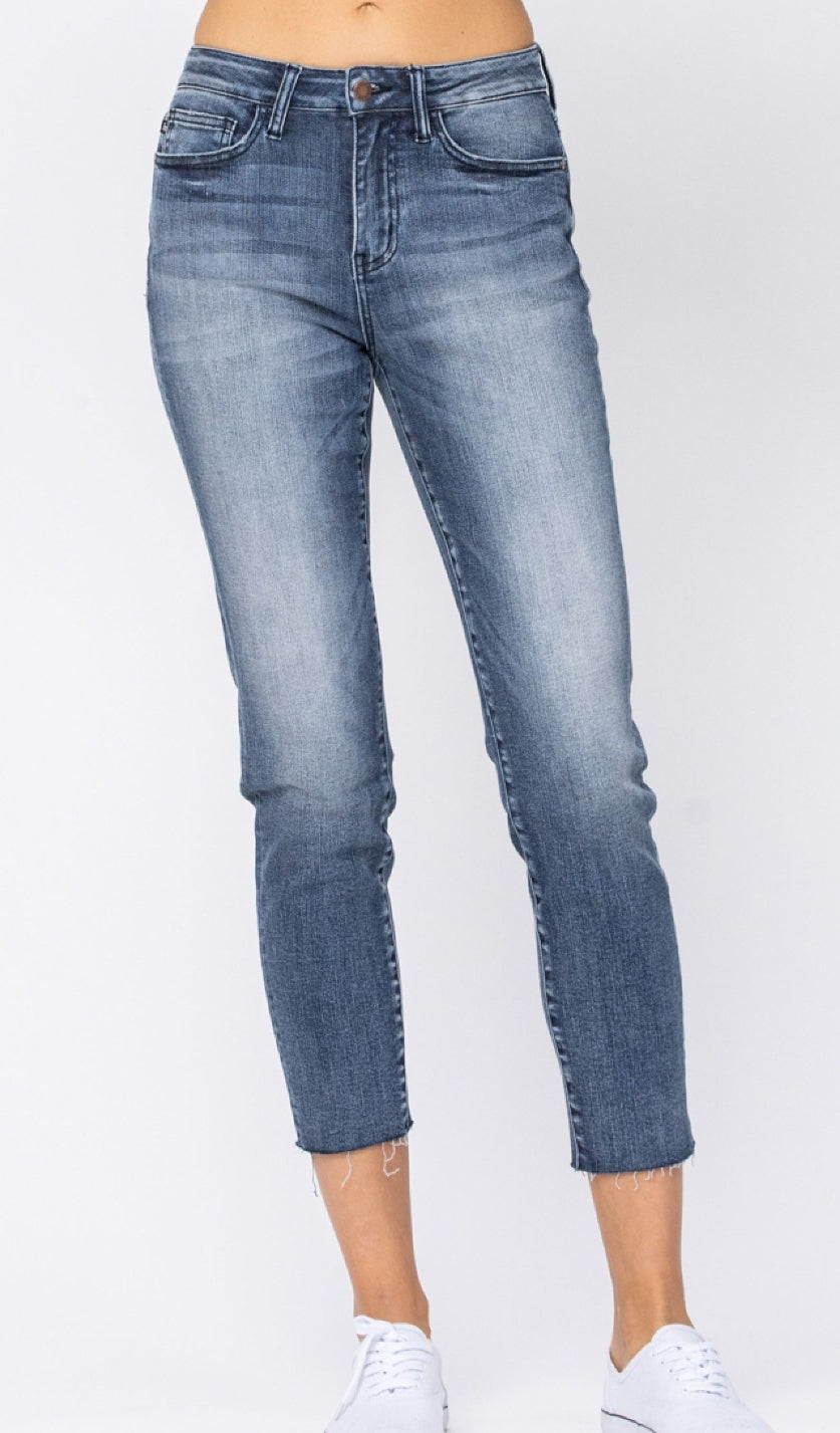Judy Blue High-Rise Raw Hem Relaxed Fit Jean
