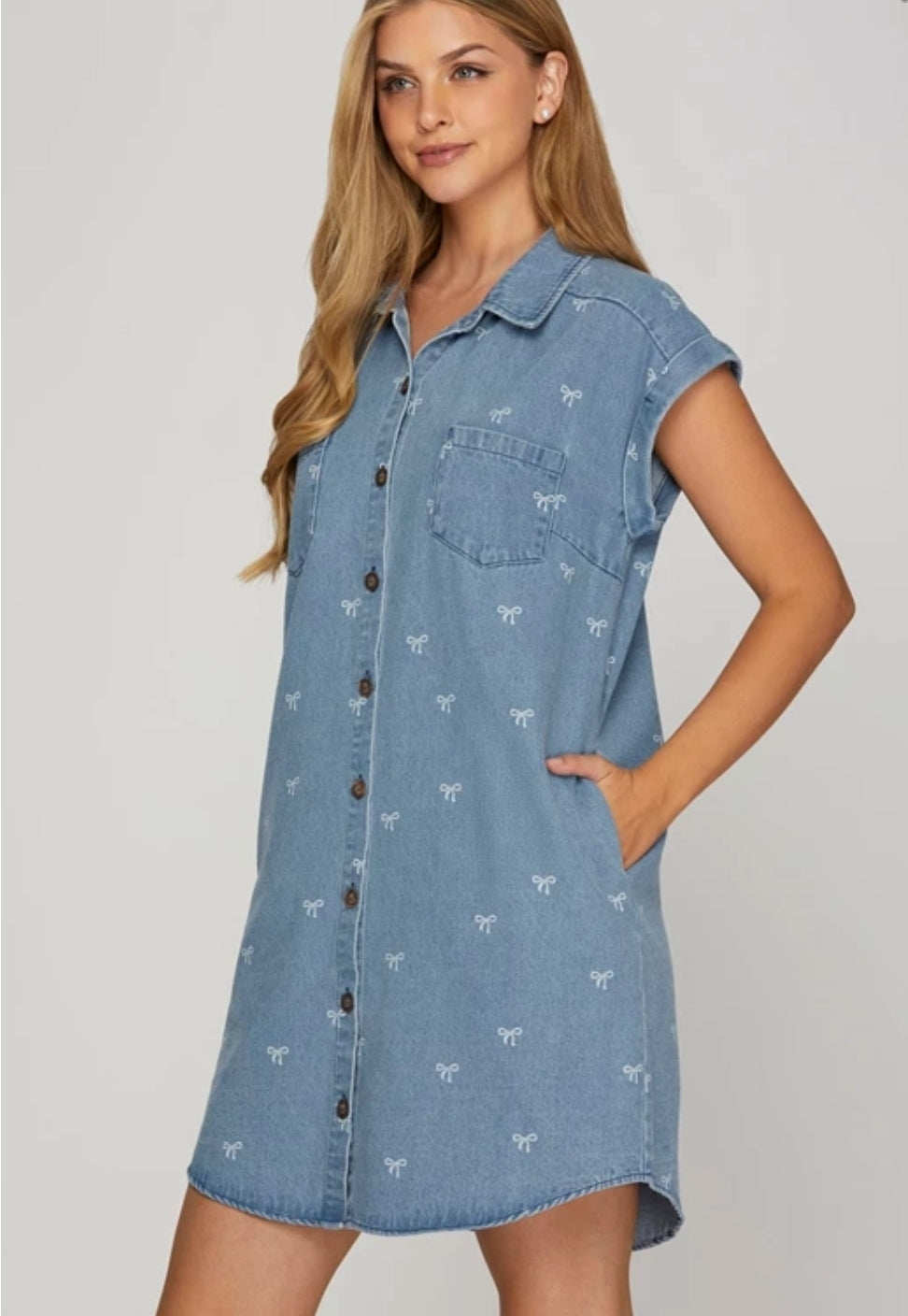 Denim Button Down Bow Dress