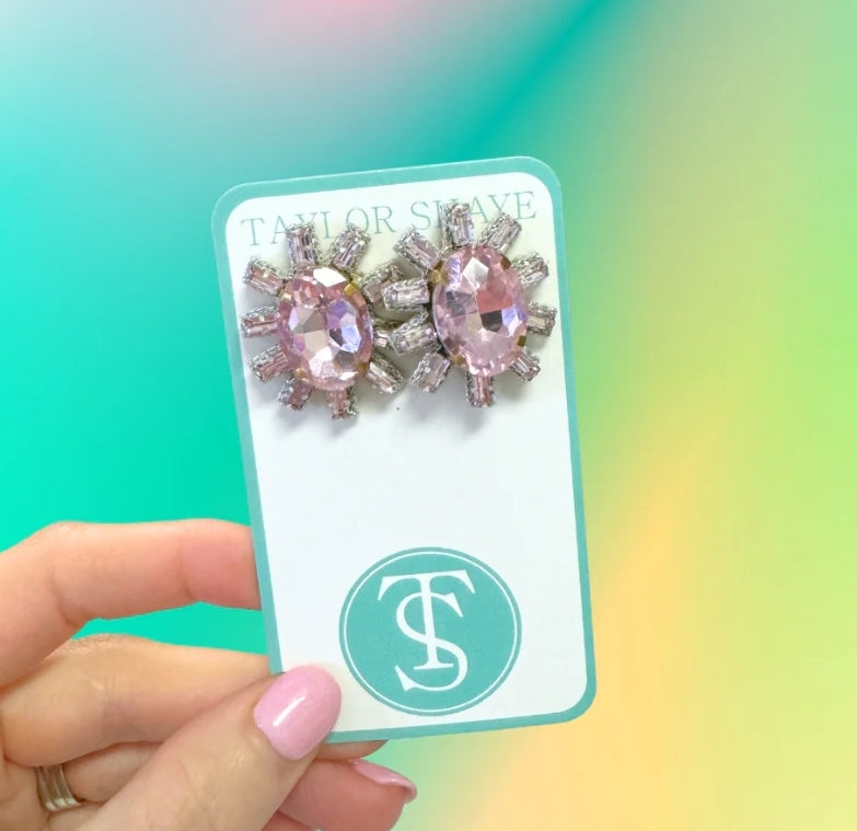 Crystal Oval Stud Baby Pink