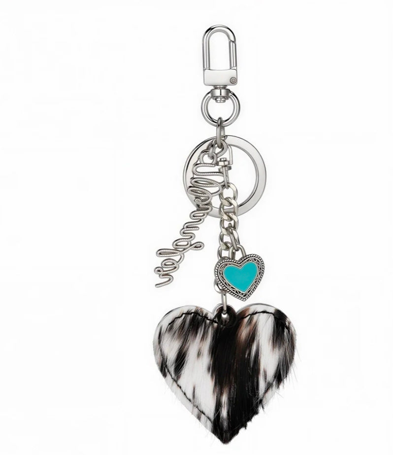 Wrangler Cowhide Heart Bag Charm - Black