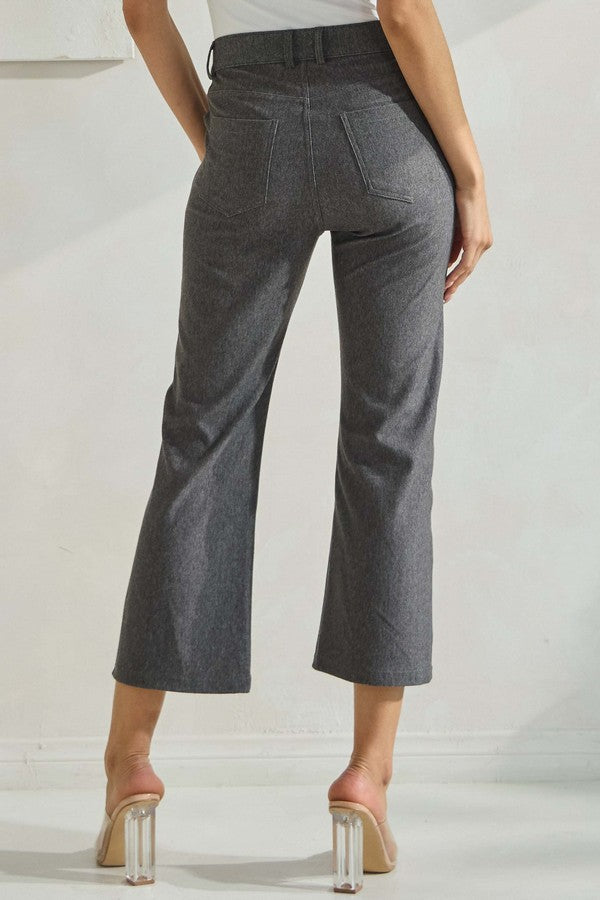 Women's Classic Solid Straight Leg Crop Pants - Gray