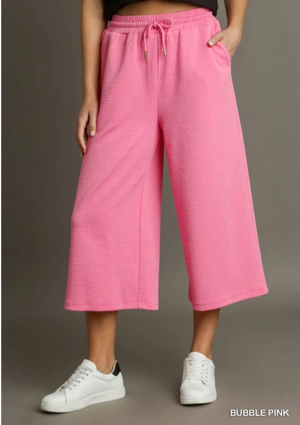 Bubble Pink Criss Cross Jacquard Wide Leg Set