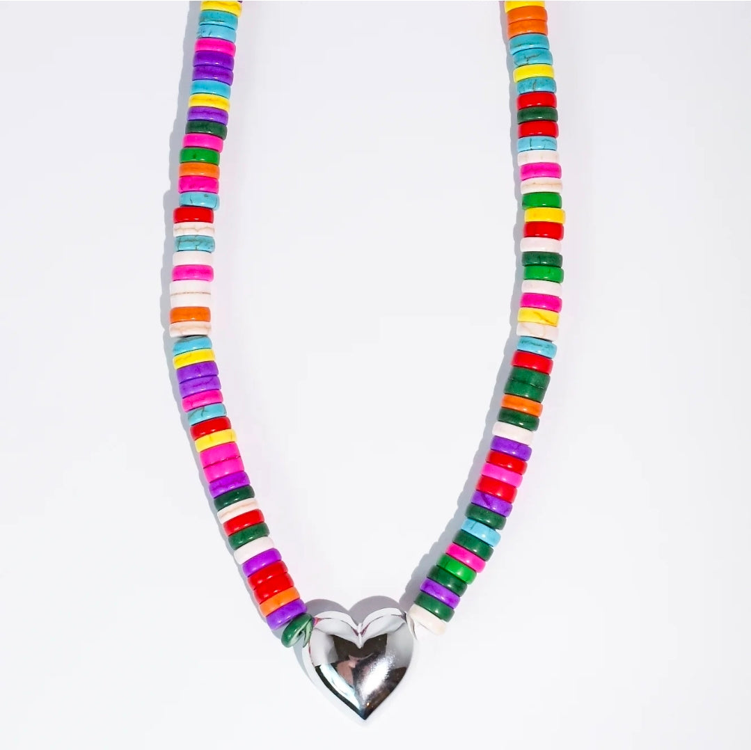 Hey Girlie Beaded Silver Necklace