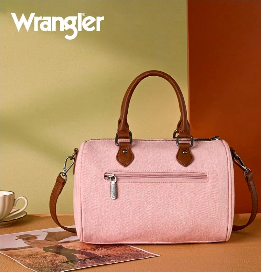Wrangler Western Rhinestone Denim Boston Bag - Pink