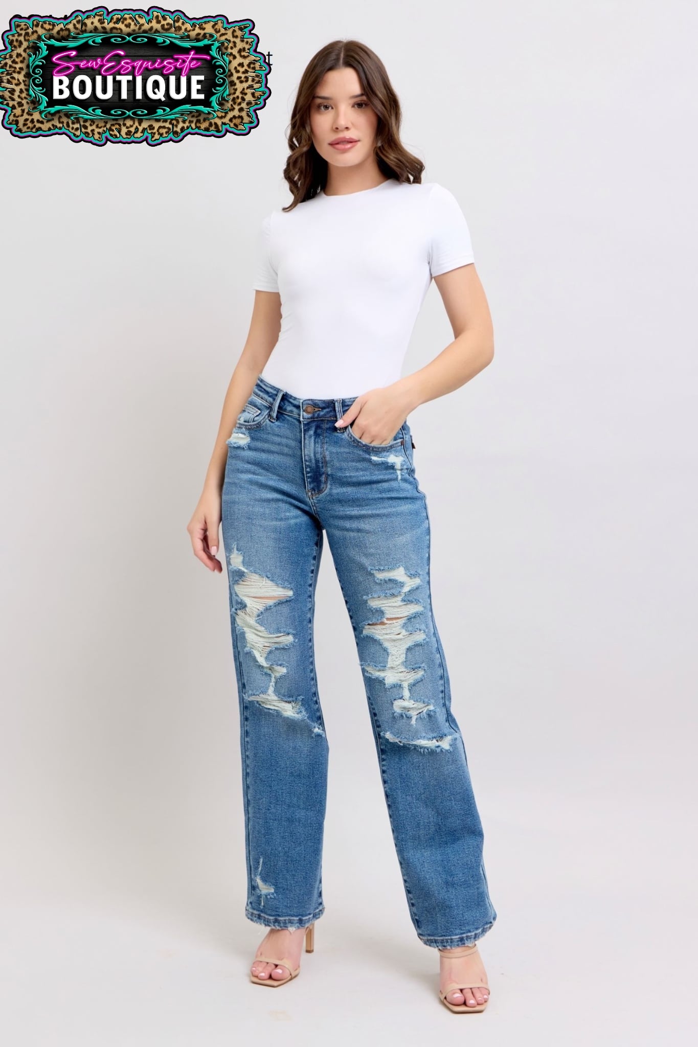 Judy Blue Rise Distressed Straight Leg Regular