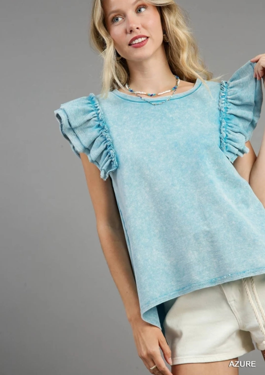 Azure Mineral Wash Round Neck Top