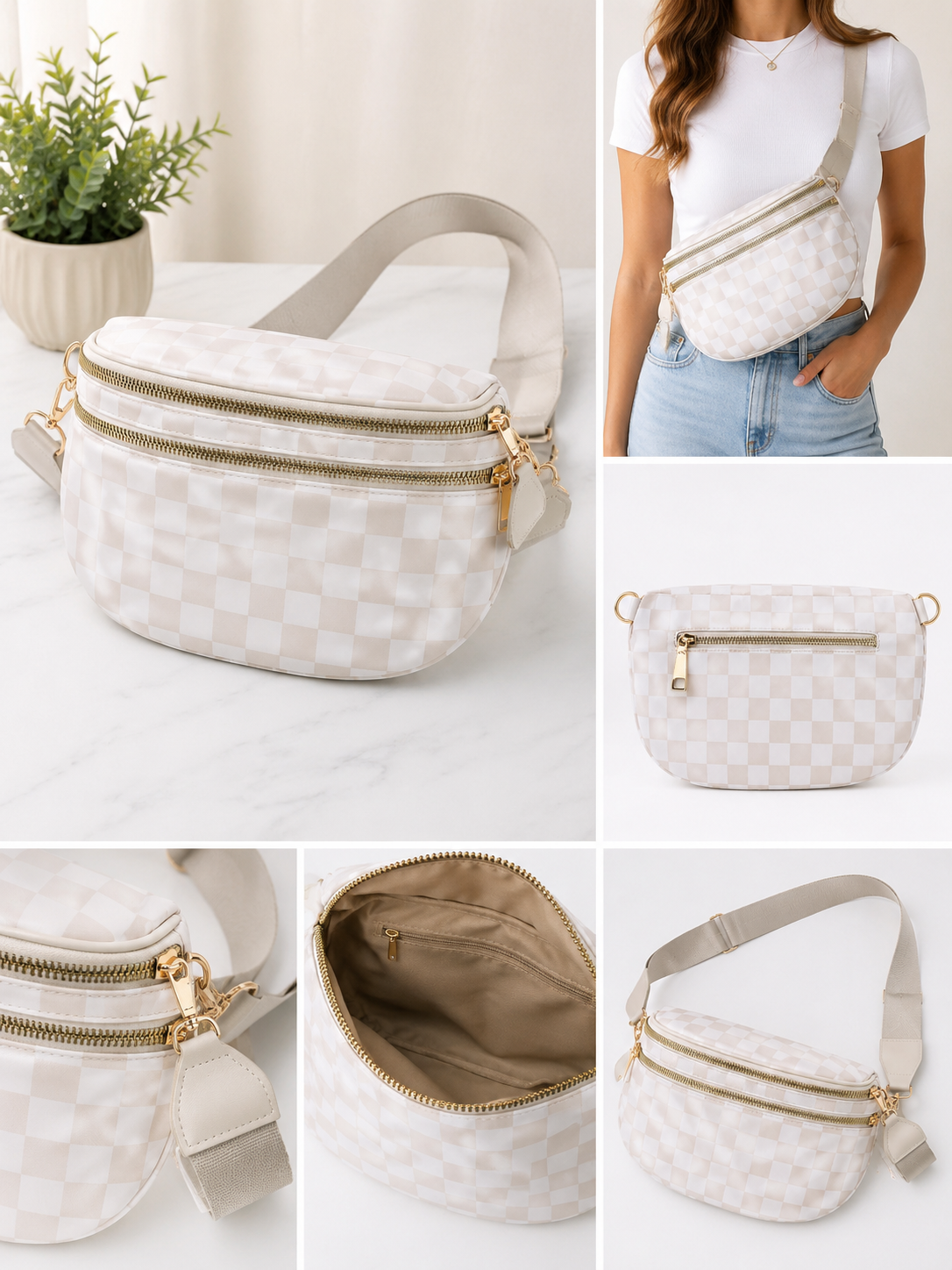 ๐ค Champagne Check Crossbody