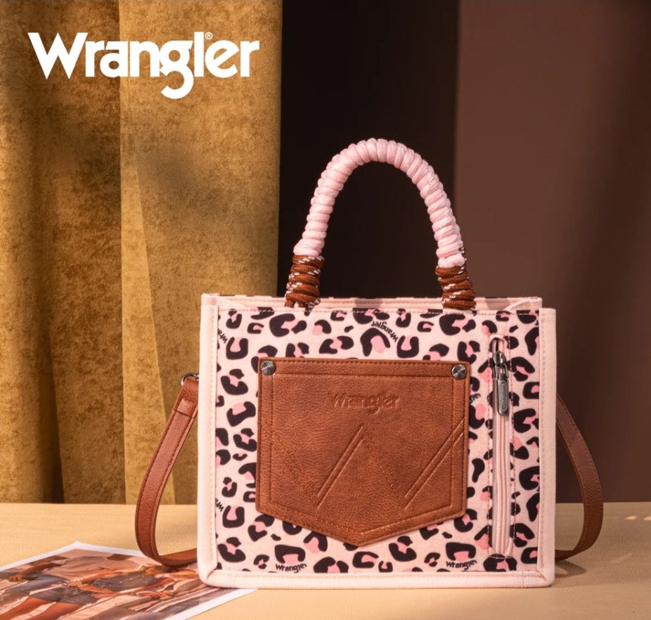 Wrangler Leopard Print Tote/Crossbody - Pink