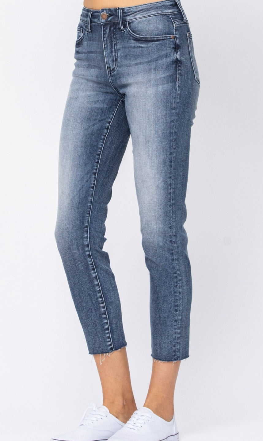 Judy Blue High-Rise Raw Hem Relaxed Fit Jean