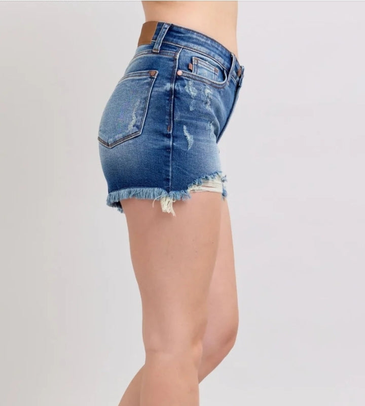 Judy Blue 2-Button High Rise Distressed Dad Shorts