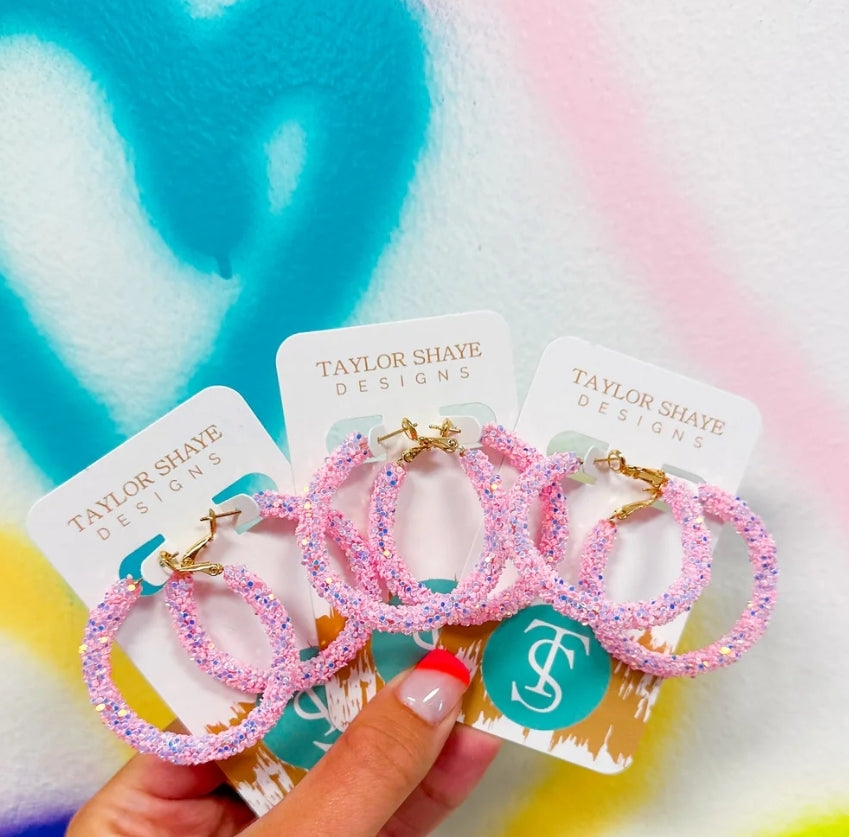 Glitter Hoops Baby Pink