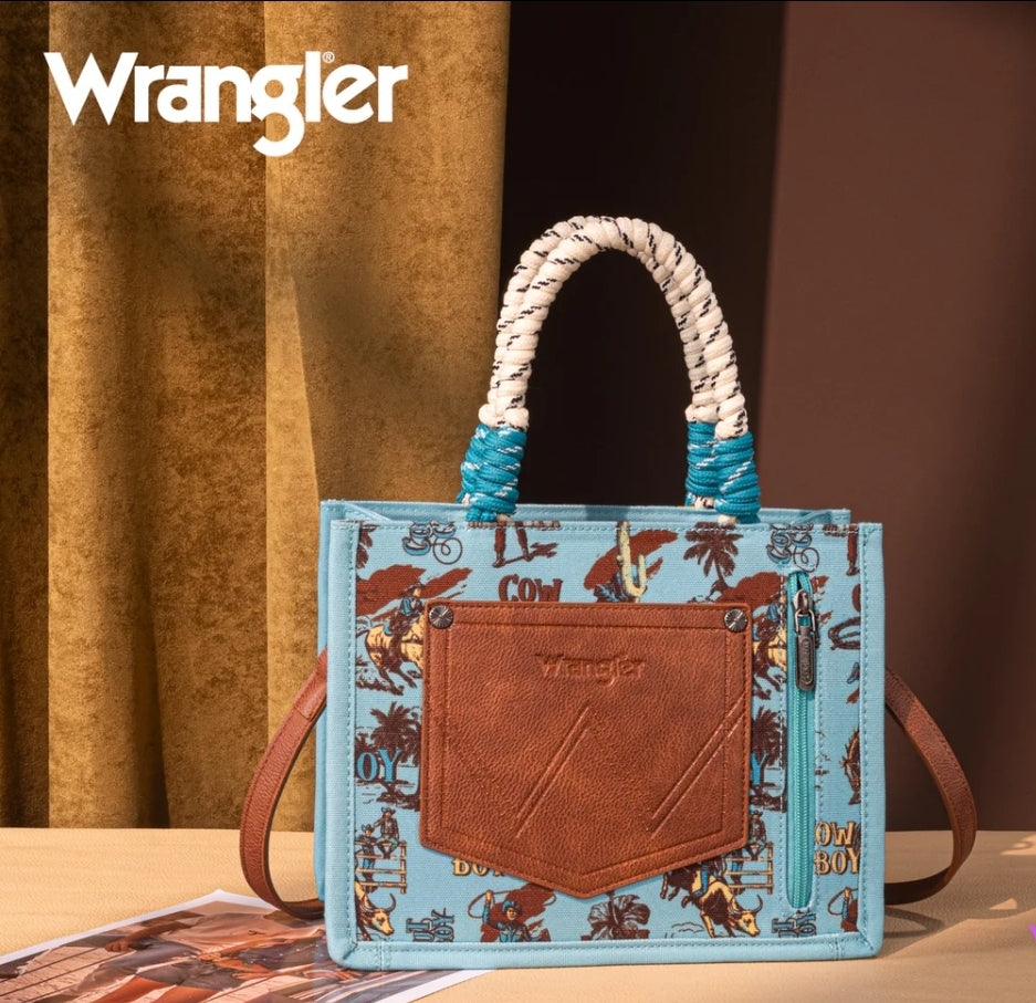 Wrangler Cowboy Print Tote/Crossbody -Turquoise