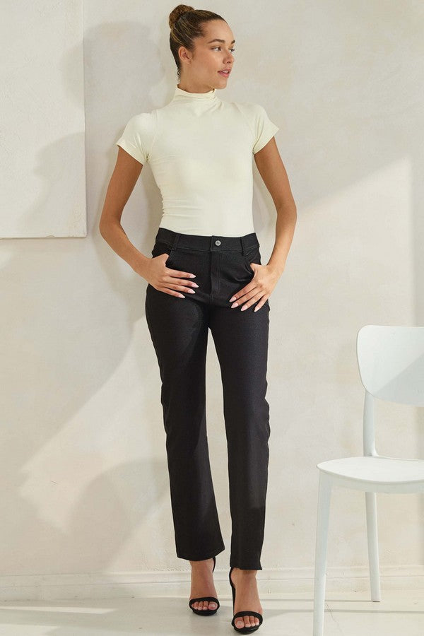 Women's Classic Solid Straight Leg Jeggings - Black