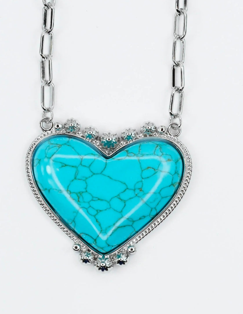 Turquoise Heart Treasure Silver Necklace